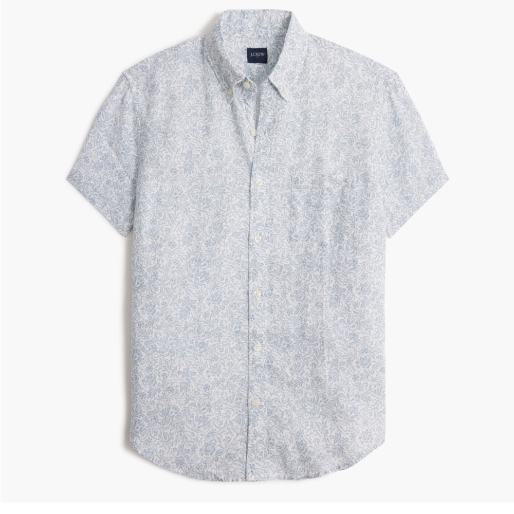 Printed short-sleeve slim linen-blend shirt NWT